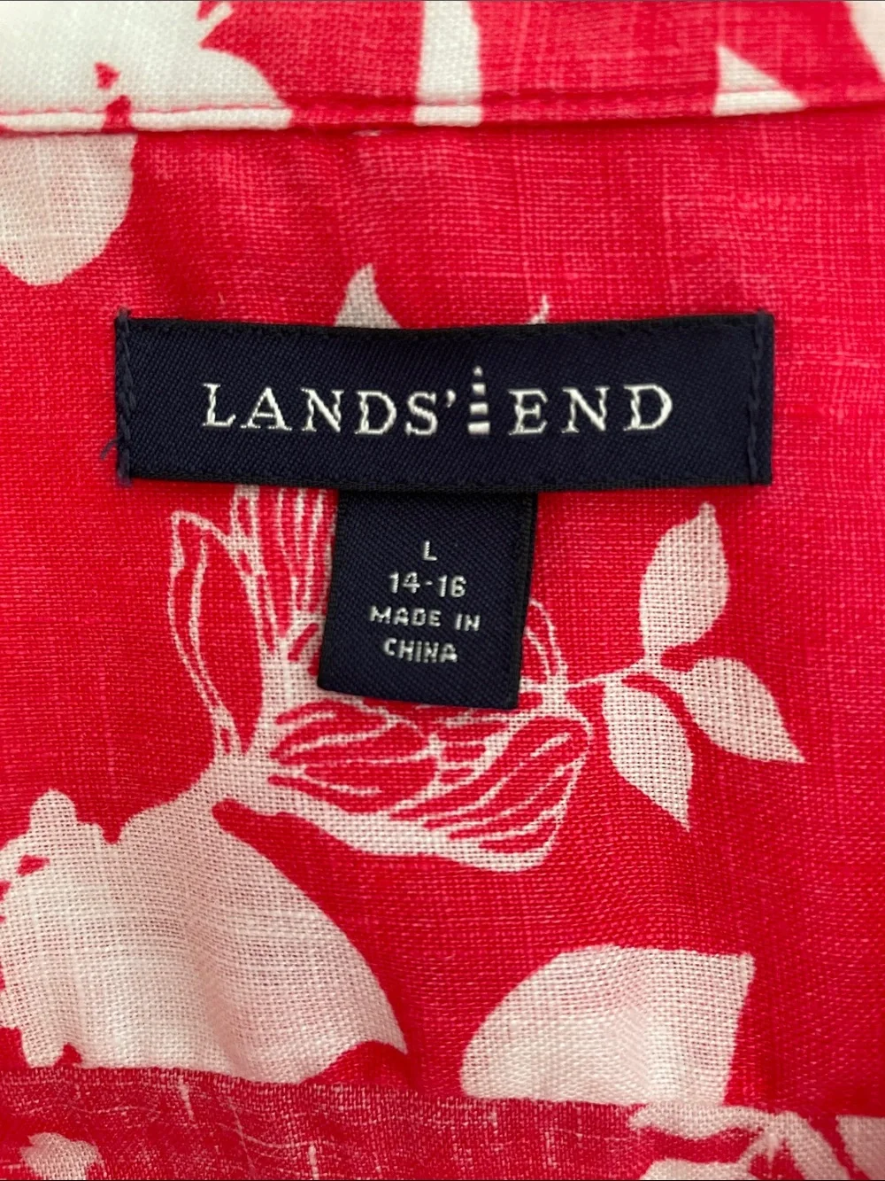 Lands' End Pink Floral Button-Up Shirt with White Print - Picture 7 of 10
